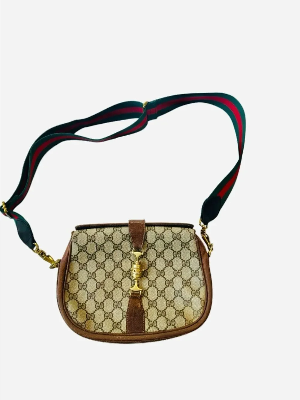 Gucci Jackie Beige Brown GG Supreme Crossbody with Signature Web Strap